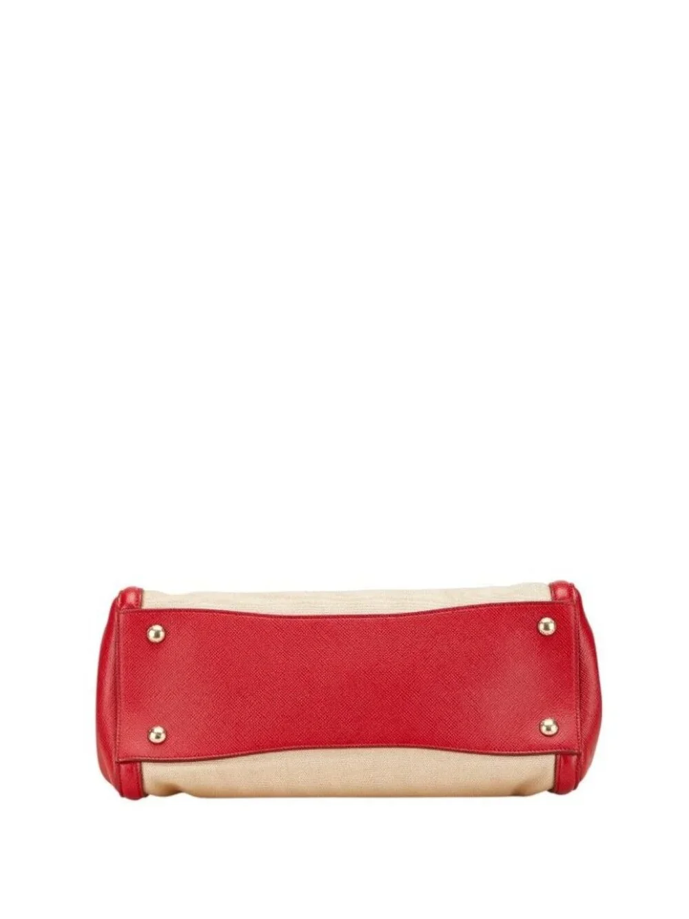 Prada Saffiano Canapa 2-Way Shoulder Bag Beige Red Canvas Leather